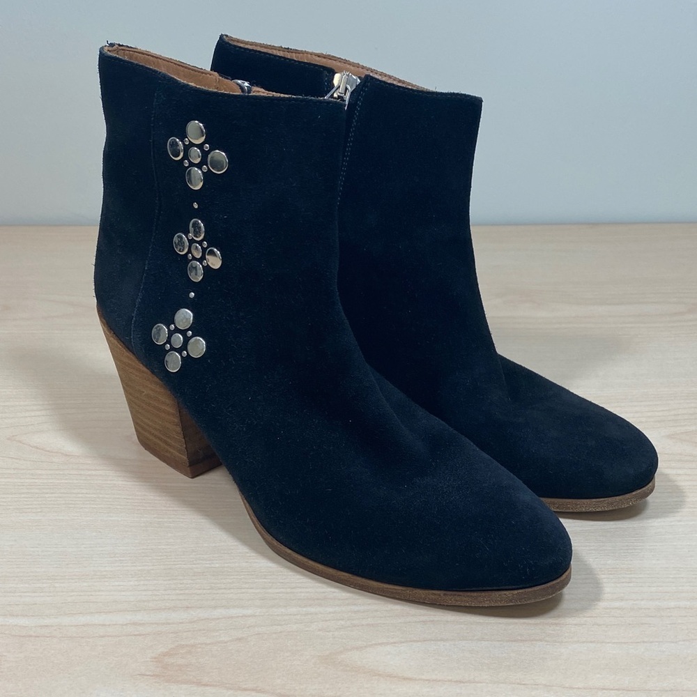 Frye Casey Black Suede Ankle Boots with Stud Accents